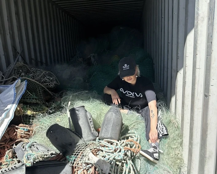 Camilla with recovered ghost nets